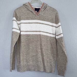Even Tide Men's Size XL Beige and White Striped Sweater with hoodie
